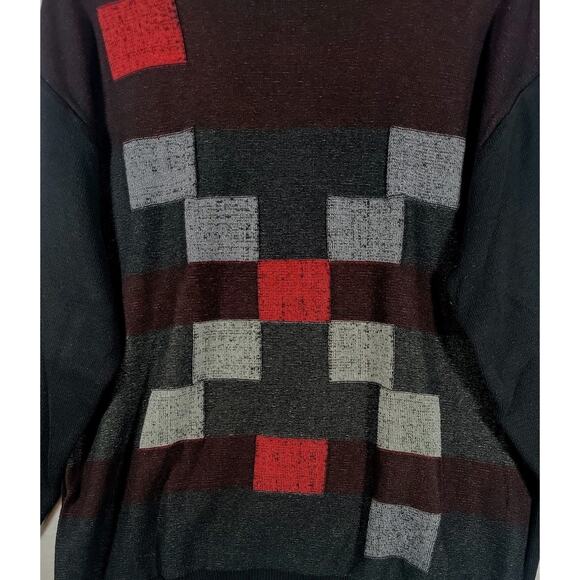 VINTAGE Peletti Sweater Mens XL Grandpa Black Red Gray Check Lana 90s Y2K - Picture 4 of 8